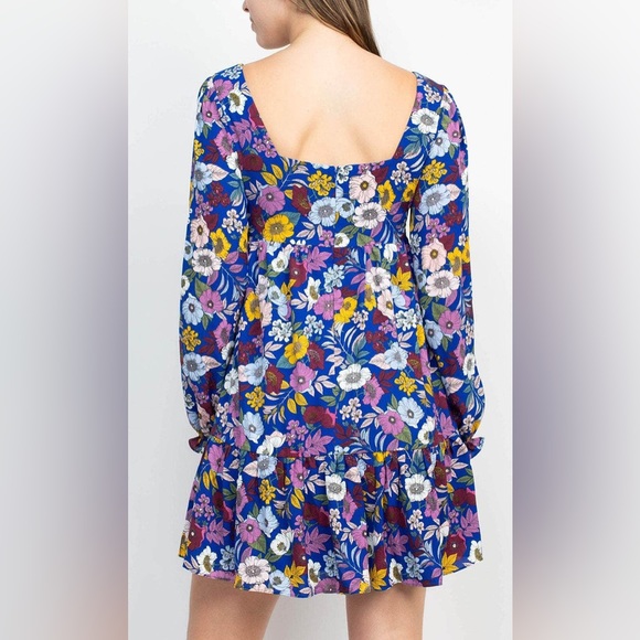 BCBG Generation Square Neck Floral Casual Dress blue size 12. - Picture 4 of 16